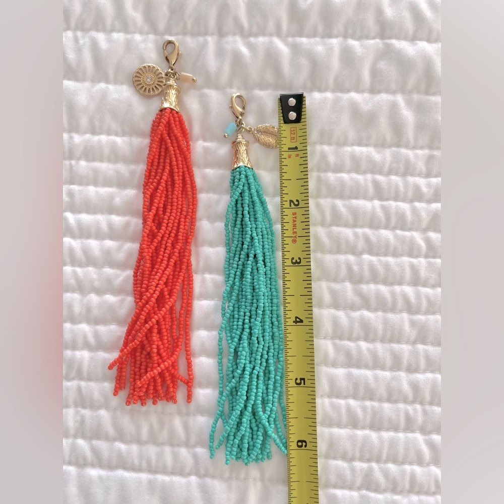 🦋PREMIER DESIGNS NWOT Two Beaded tassels. One coral & one teal